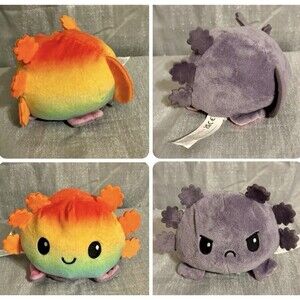 TeeTurtle Reversible Axolotl Plush 7 Inch Rainbow Happy Gray Angry Mood Toy Plus